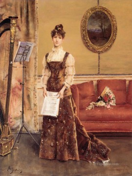 アルフレッド・スティーブンス Painting - ル・ファム・ア・ラ・ハルプの女性 ベルギーの画家 アルフレッド・スティーブンス